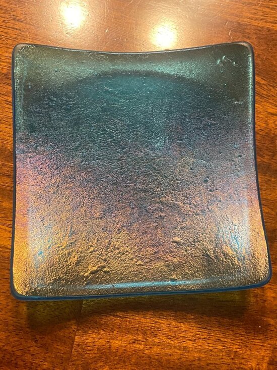 Studio K Other - Studio K Signed Aqua Blue Trinket Dish Square 5" Frosted Shimmer Look!